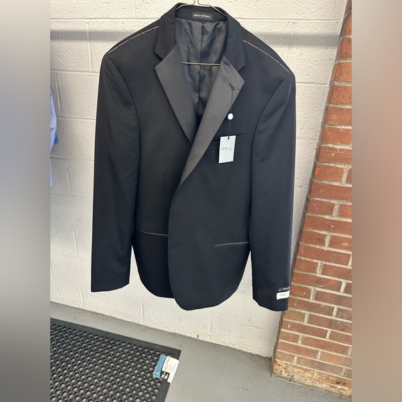 Ike Behar Men Black Blazer Super 120s Wool Tuxedo Jacket NWT 44L